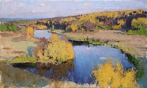 Золотая осень на реке Пьяна. Этюд