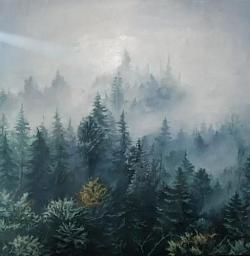 Туманное утро в лесу 